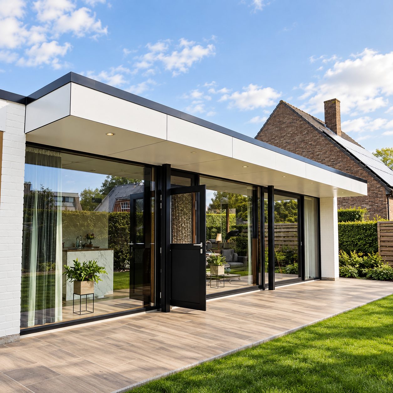 Woning met ruime overkapping en afgewerkt terras